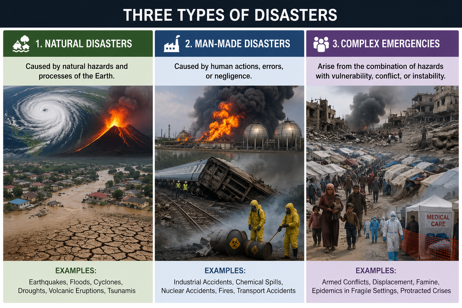 Three types of disasters
